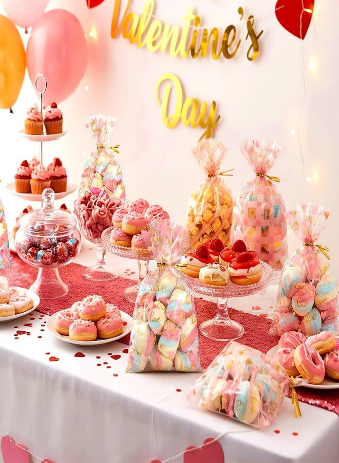 woric 150PCS Valentines Bags 5 Style Valentine Treat Bags Pink Heart Plastic Candy Bag with Twist Ties for Valentine's Day Birthday Gift Goodie Cookie Snack Party Favor Supplies - Image 5